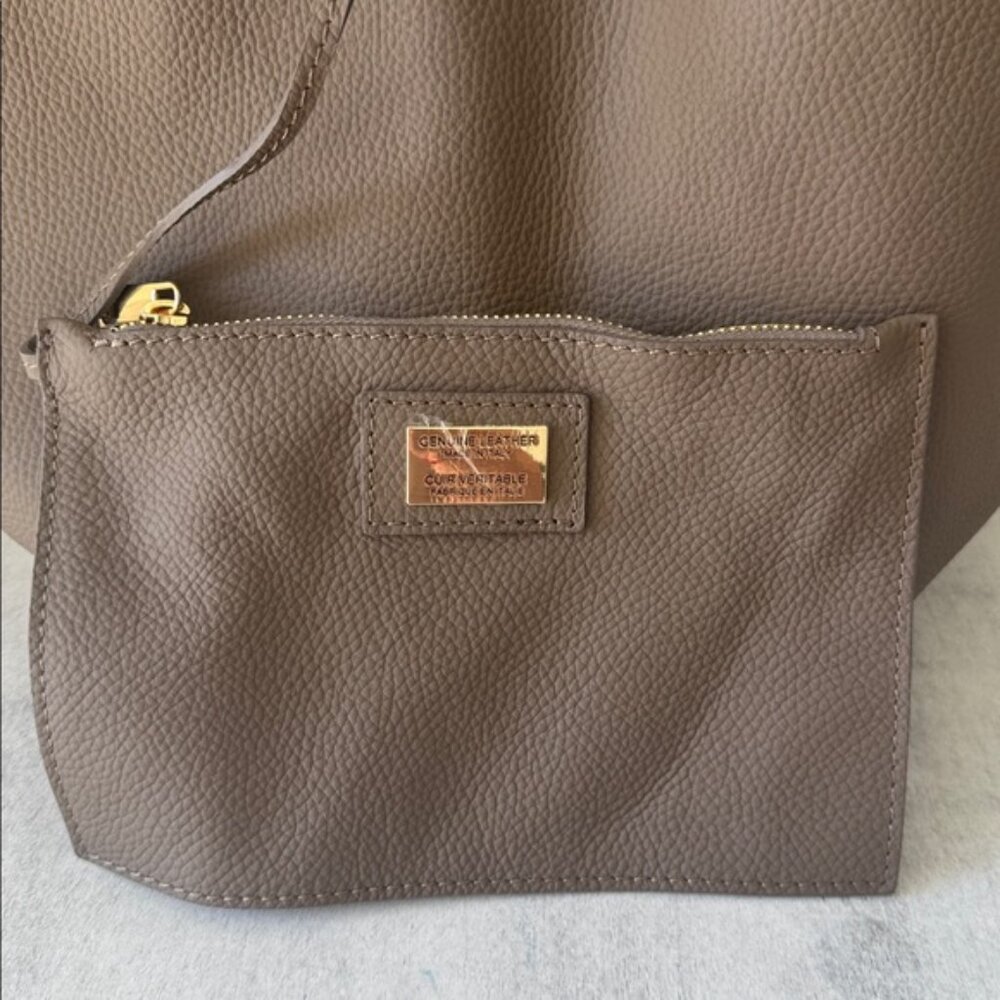 Viola Castellani Taupe Brown Leather Tote Hobo Unique Handbag W Oval Bottom - Picture 13 of 15